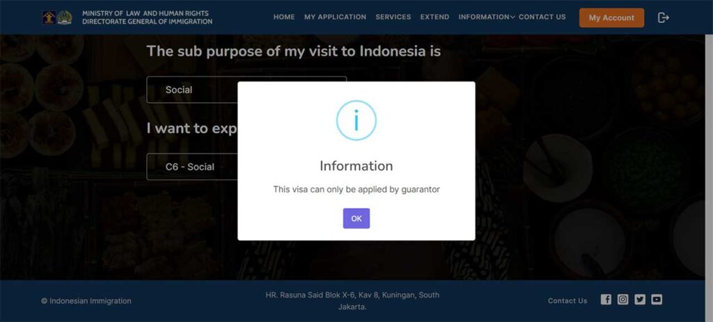 インドネシアVISA申請サイト-申請制限